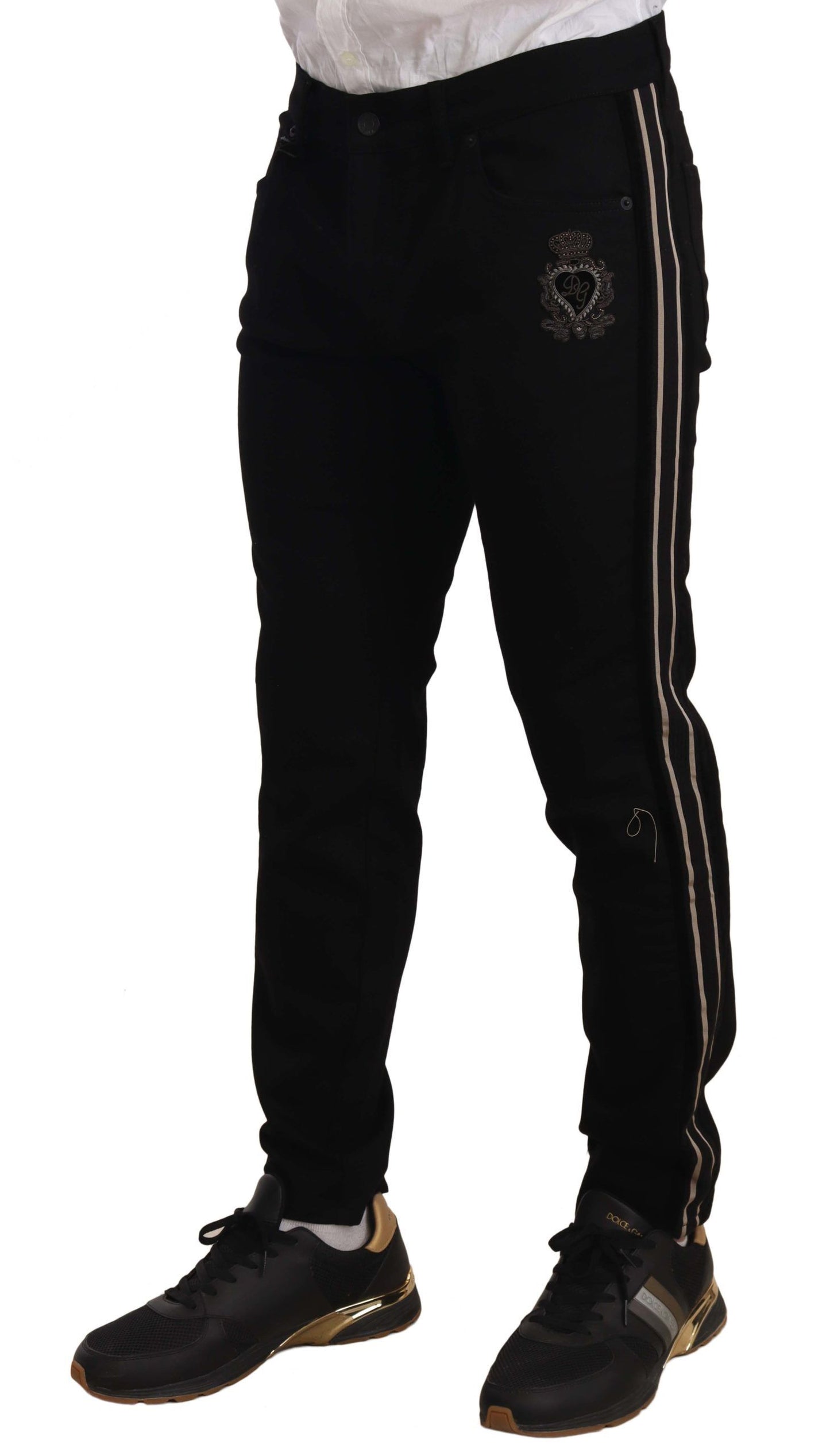 Black Skinny Fit Denim Side Band Jeans Pant