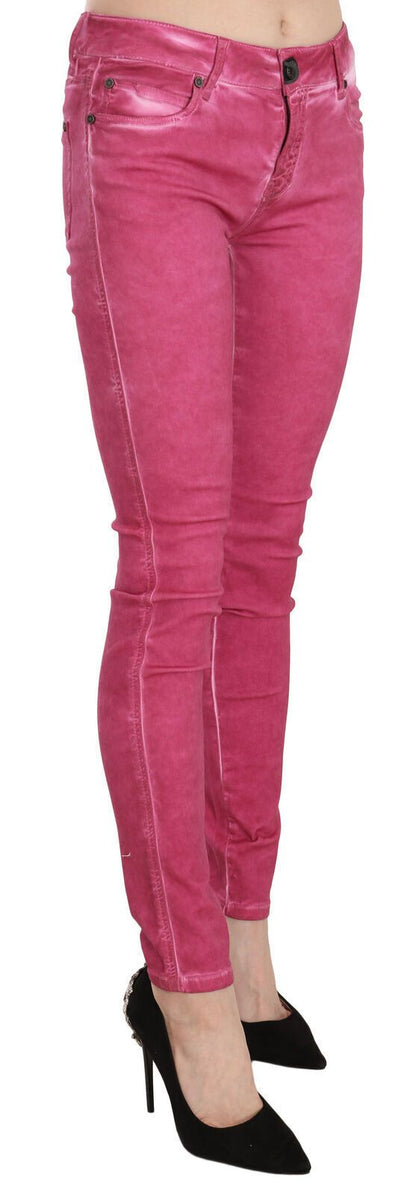 Pink Velvet Mid Waist Skinny Trouser Pants