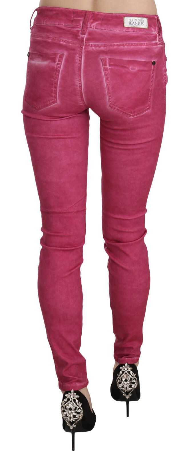 Pink Velvet Mid Waist Skinny Trouser Pants