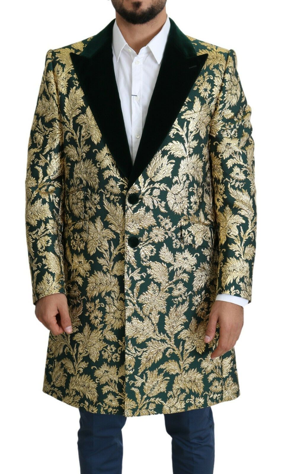 DOLCE & GABBANA Jacket SICILIA Green Gold Jacquard Long Coat