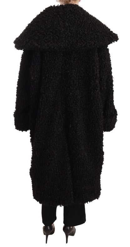 Black Polyester Fur Trench Coat Jacket