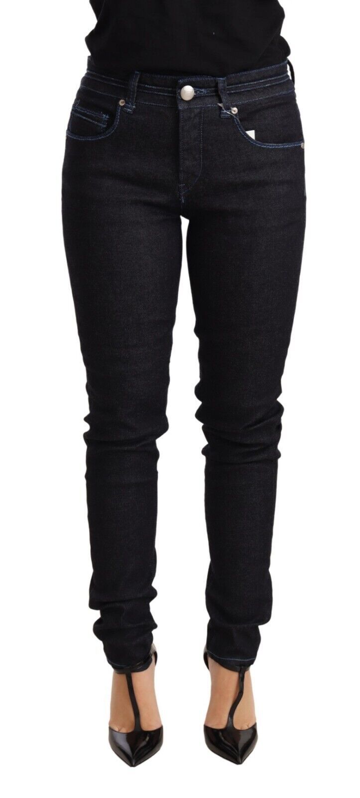Blue Cotton Low Waist Slim Fit Denim Women Trouser Jeans