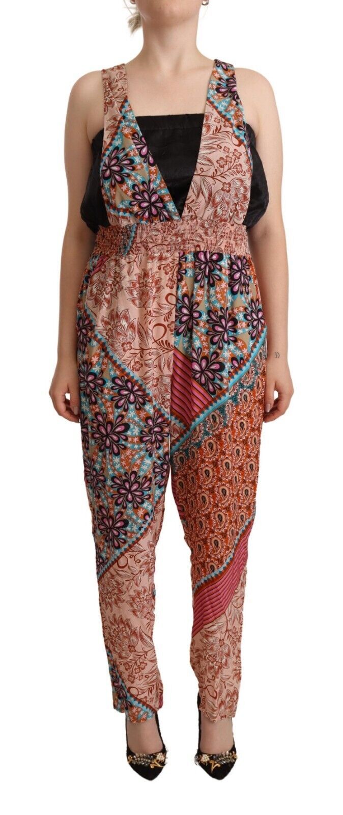 Multicolor Viscose Floral Print Women Jumpsuit Dress