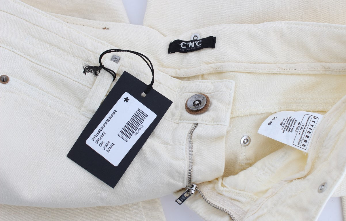 White Cotton Stretch Flare Jeans