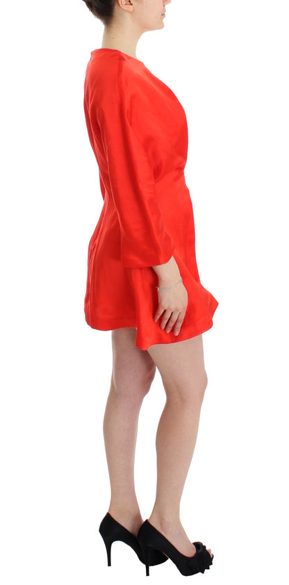 Red Mini Linen 3/4 Sleeve Sheath Dress