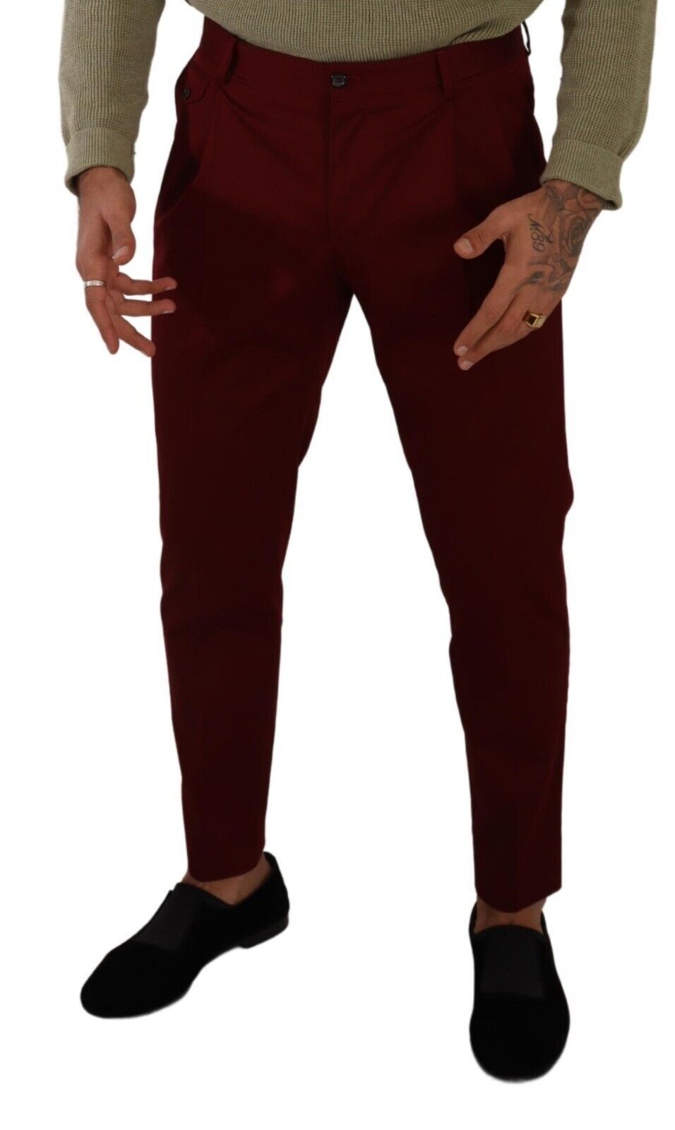 Dark Red Cotton Mens Chinos Trouser Dress Pants