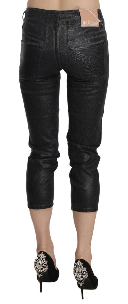 Black Washed Mid Waist Slim Leg Cropped Denim Pants