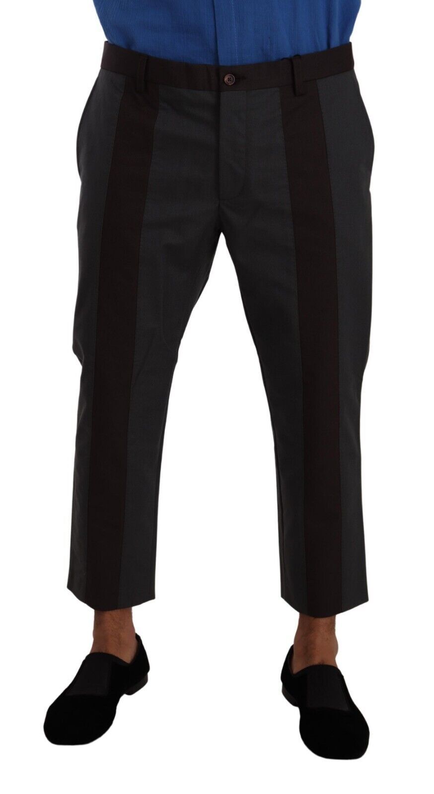 Gray Bordeaux Striped Cropped Trouser Pants
