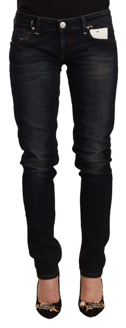 Black Washed Cotton Low Waist Slim Fit Denim Jeans