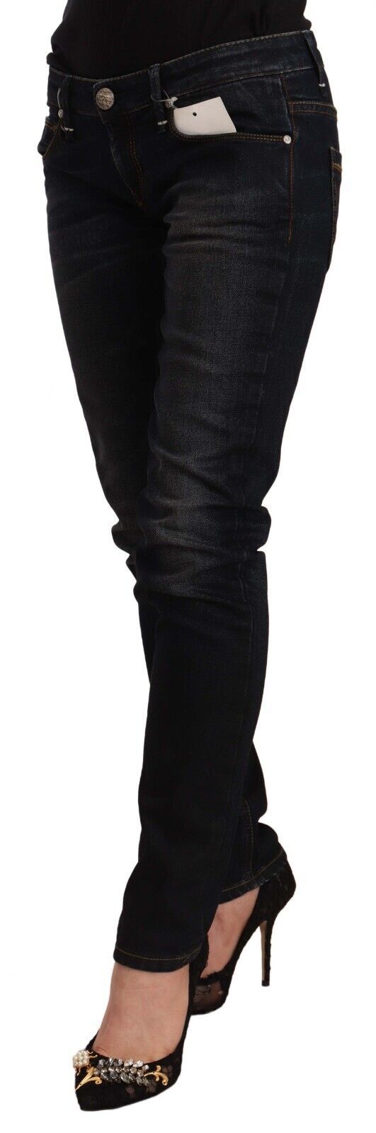Black Washed Cotton Low Waist Slim Fit Denim Jeans