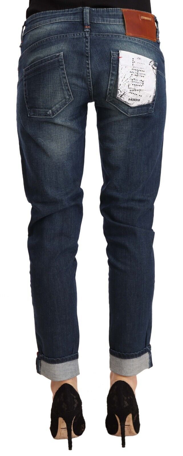 Blue Washed Low Waist Skinny Denim Folded Hem Jeans