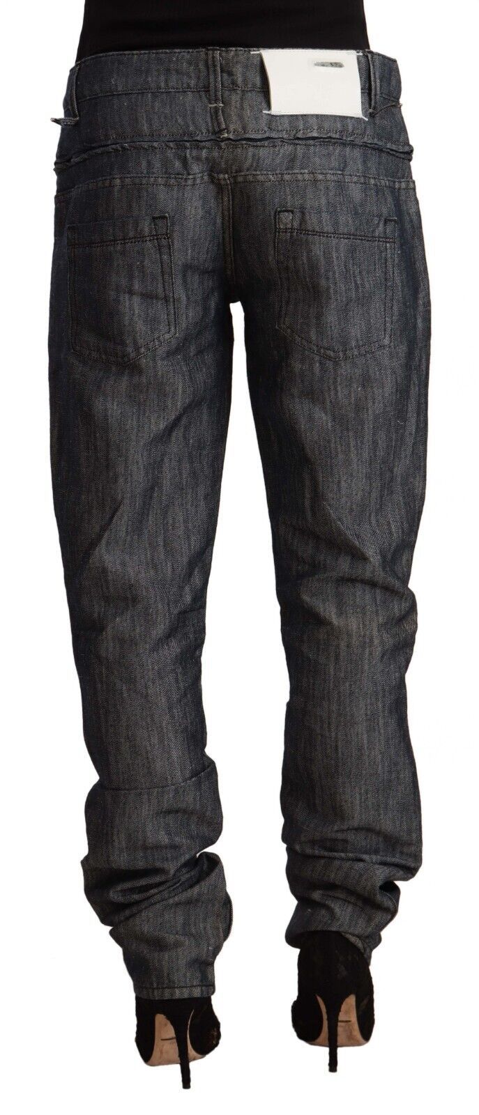 Dark Gray Ramie Mid Wide Waist Straight Denim Jeans