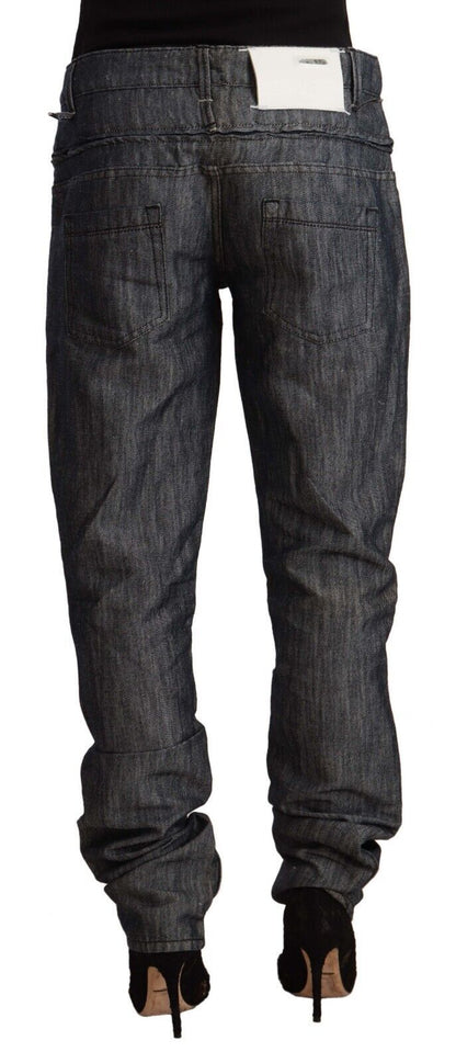 Dark Gray Ramie Mid Wide Waist Straight Denim Jeans