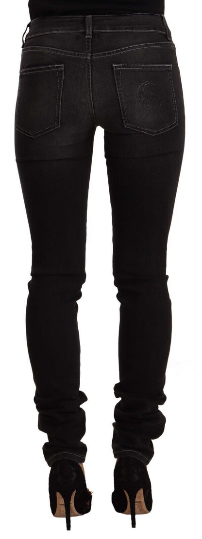 Black Washed Mid Waist Cotton Skinny Slim Fit Jeans