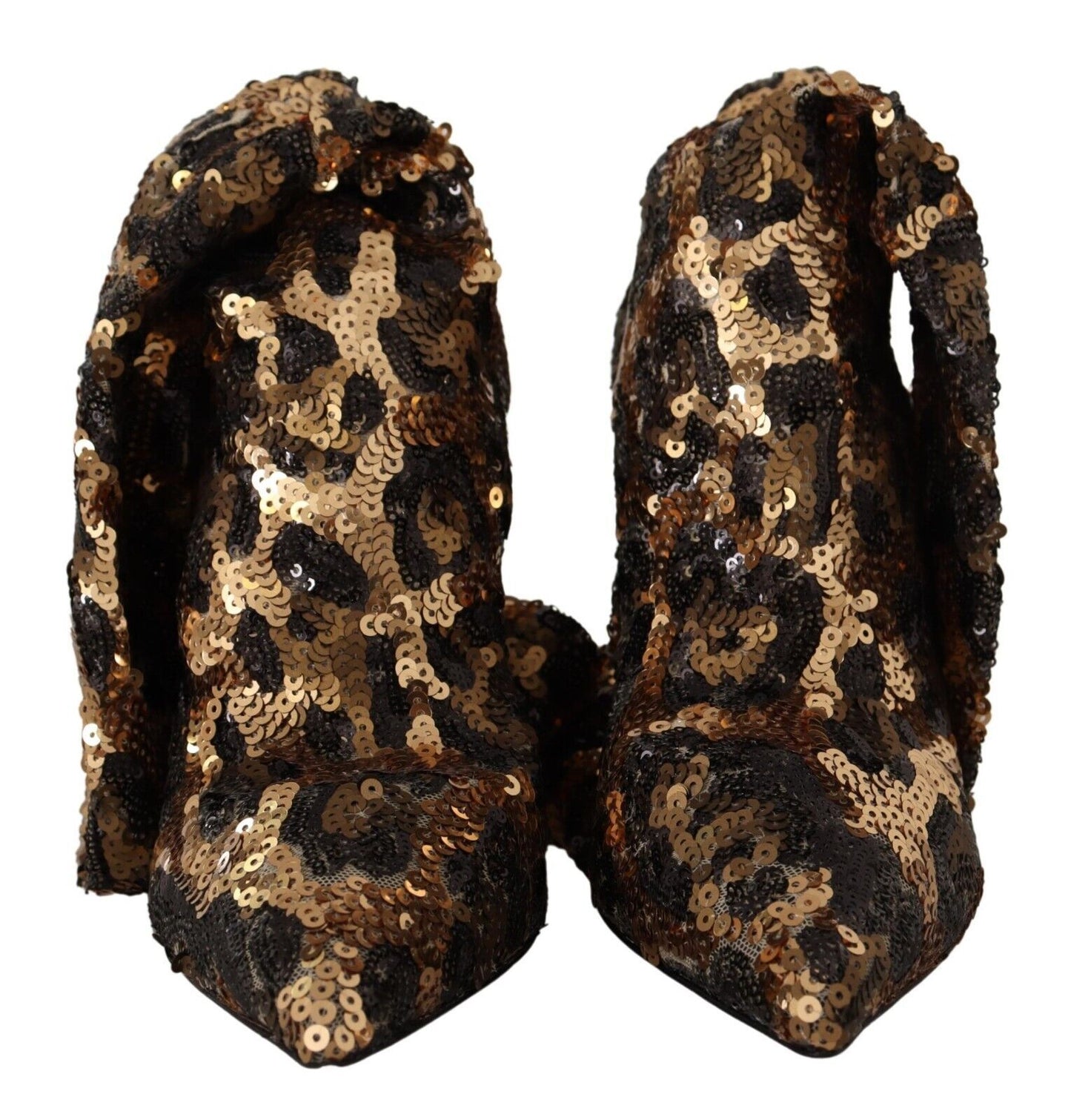 Gold Leopard Sequins Heels Boots Shoes