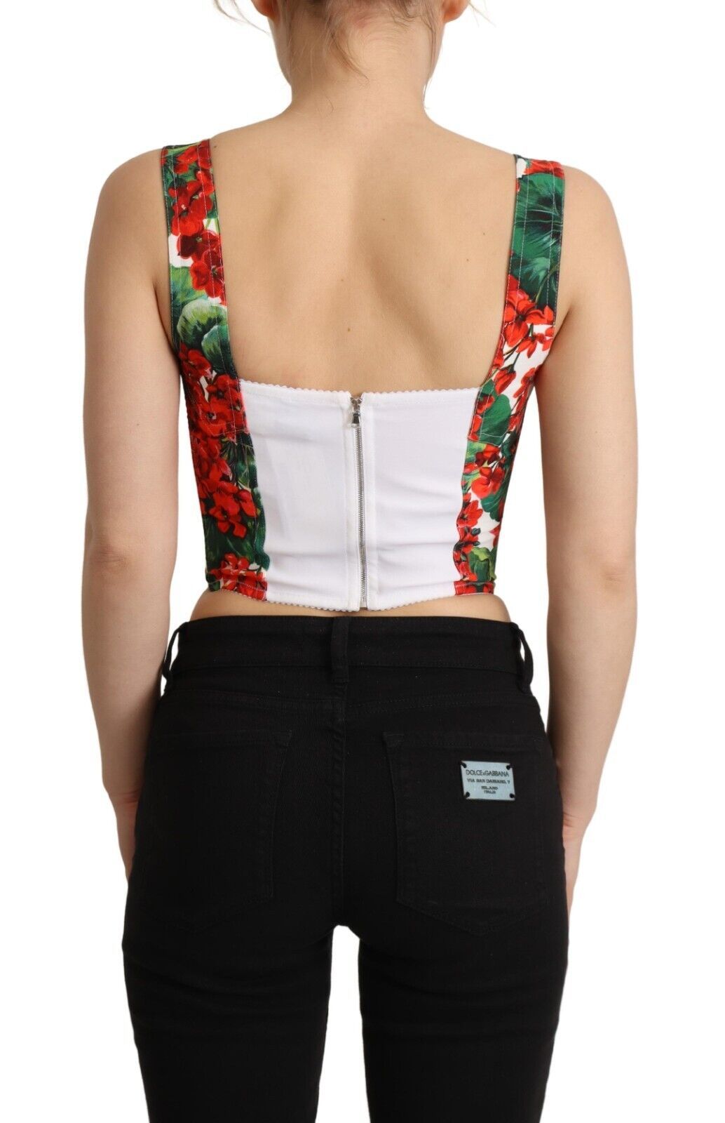 Red Geranium Print Viscose Sweetheart Cropped Top