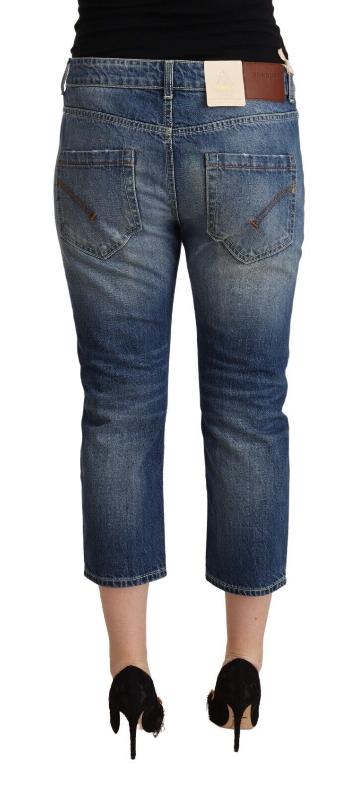 Blue Washed Mid Waist Capri Denim Jeans