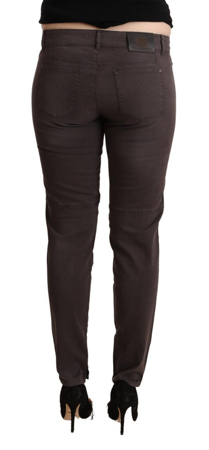 Brown Cotton Low Waist Slim Fit Pants