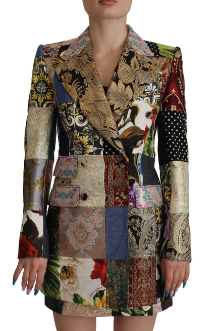Multicolor Double-Breasted Patchwork Jacquard Blazer Jacket