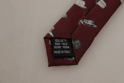 Maroon Hat Pattern 100% Silk Adjustable Accessory Tie