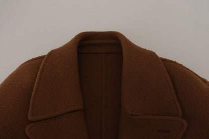 Brown Nylon Double Breasted Coat Jacket