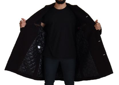 Black Alpaca Button Down Trench Coat Jacket