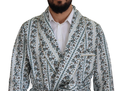 Blue Floral Cotton Robe Coat Jacket