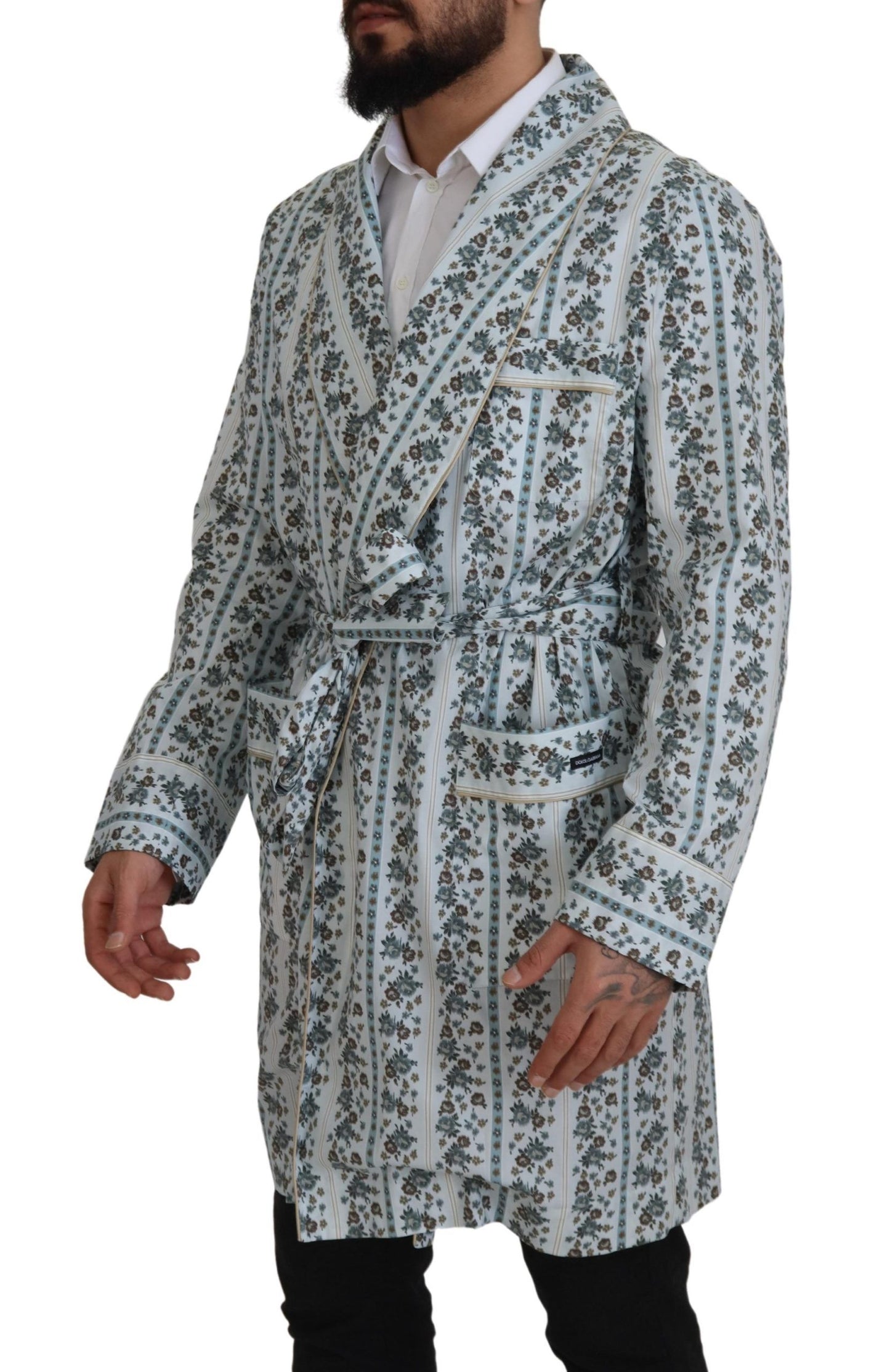 Blue Floral Cotton Robe Coat Jacket