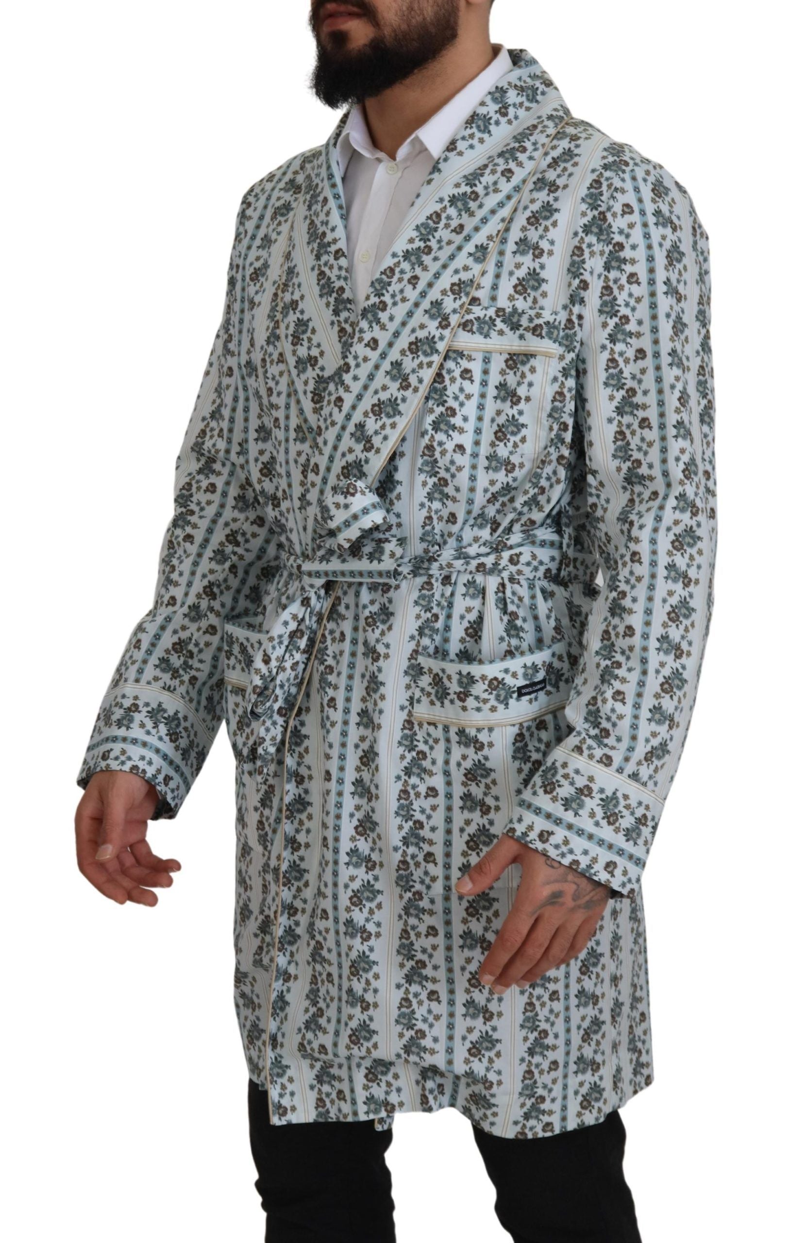 Blue Floral Cotton Robe Coat Jacket
