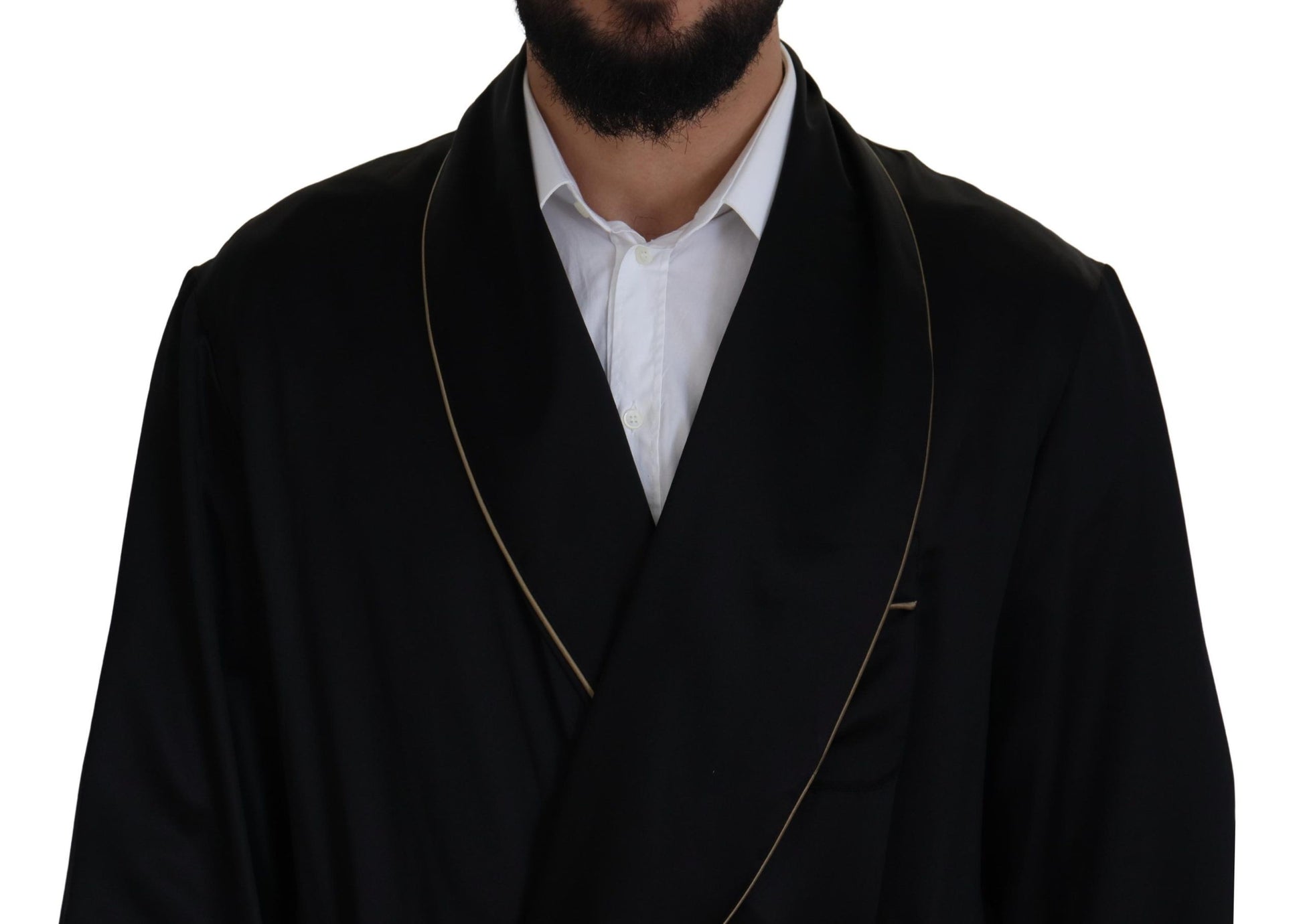 Black 100% Silk Robe Coat Wrap  Jacket