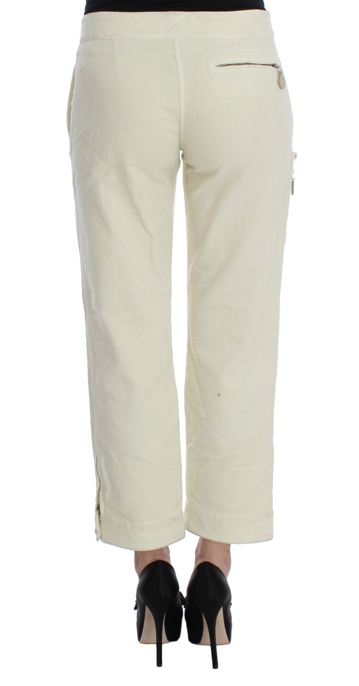 Beige Cotton Capri Cropped Cargo Pants
