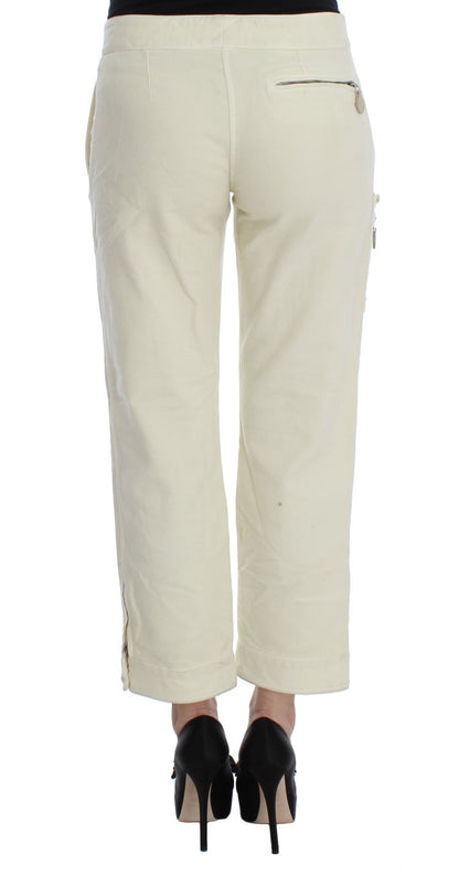 Beige Cotton Capri Cropped Cargo Pants