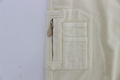 Beige Cotton Capri Cropped Cargo Pants