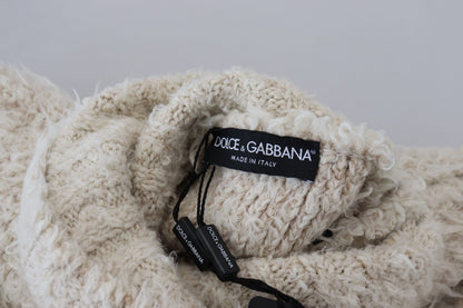 Cream Wool Knit Turtleneck Pullover Sweater