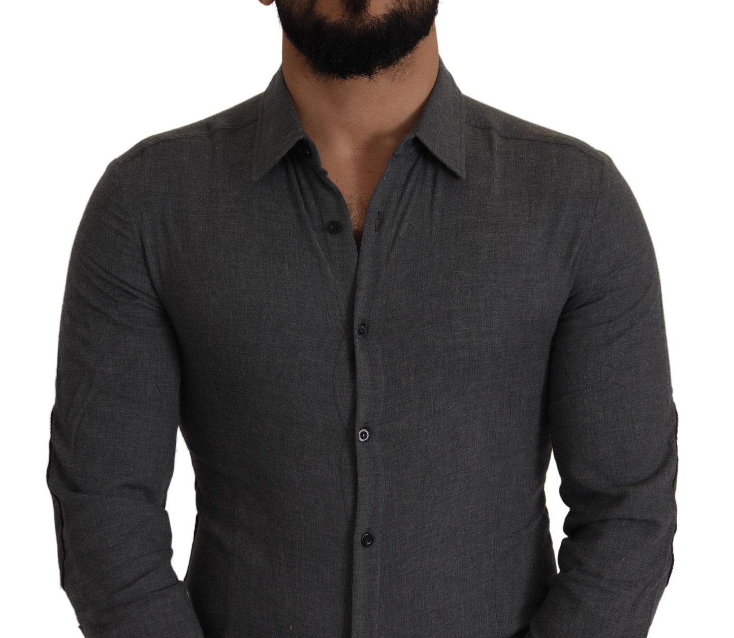 Dark Gray Cotton Casual Mens Shirt