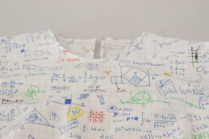 White Cotton Algebra Print Short Sleeves Top