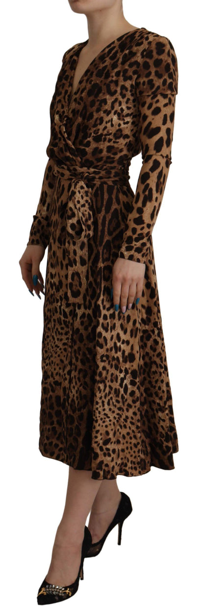 Brown Leopard Wrap A-line Maxi Viscose Dress