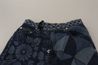 Blue Floral High Waist Skinny Denim Jeans