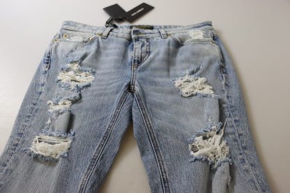 Blue Cotton Stretch Skinny Low Waist Denim Jeans