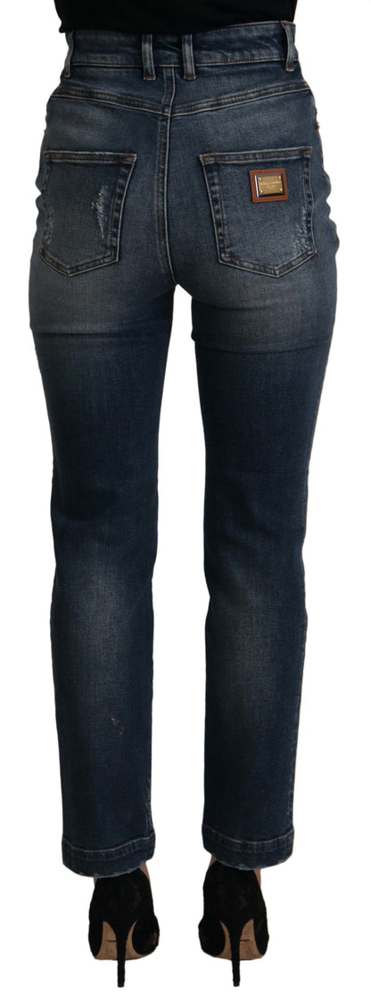 Blue Denim Crystal Embellished Pants Jeans