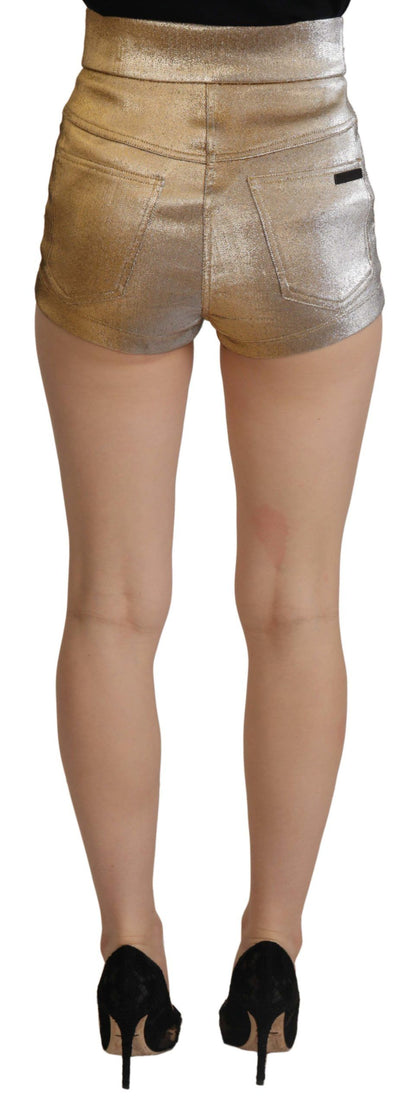 Gold Cotton Blend Glittered Hot Shorts