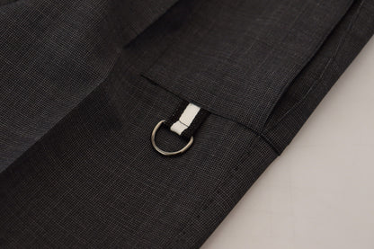 Gray Checked Cargo Trousers Stretch Pants