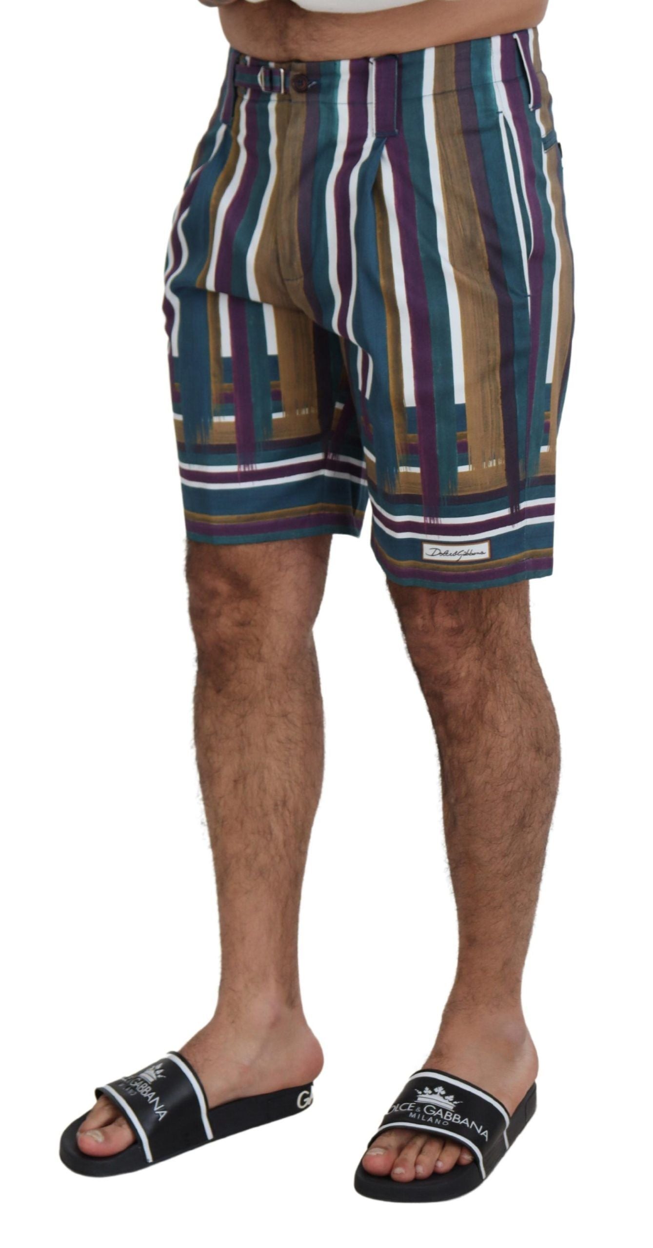 Multicolor Striped Stretch Cotton Shorts