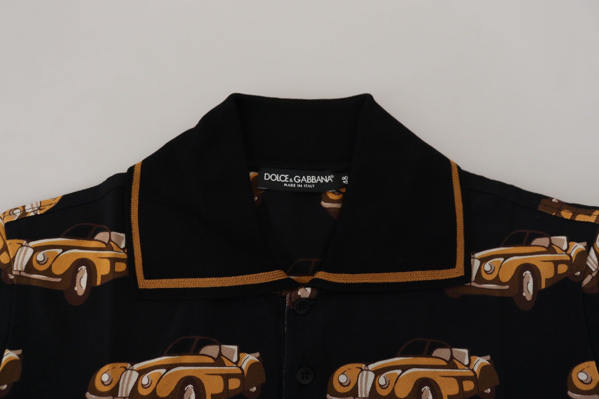 Black Car Print Short Sleeve Polo T-shirt