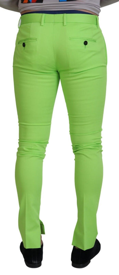 Light Green Cotton Skinny Men Trousers Pants