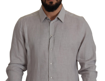 Gray Linen Long Sleeves Formal GOLD Shirt