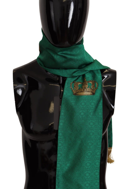 Green Crown Embroidered Shawl Fringe Blend Silk