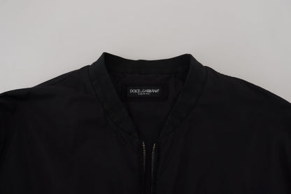 Black Nylon Logo Bomber Zipper Jacket