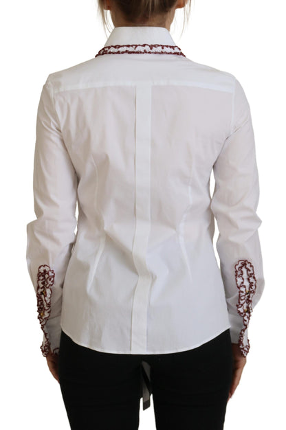 White Lace Long Sleeves Ruffle Collar Top