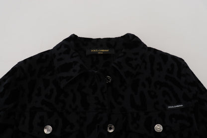 Black Leopard Long Sleeve Denim Cotton Jacket